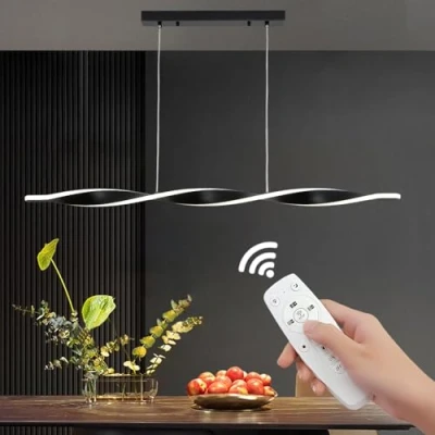 Immagine di Lampadario a Sospensione Dimmerabile con Telecomando, Lampade Moderne Nere, Spirale Regolabile in Altezza Luce Tavolo da Pranzo per Salotto Cucina Camera Letto Ufficio