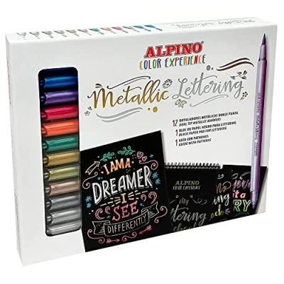 Immagine di Alpino Color Experience Kit Metallic Lettering Pennarelli Metallici a doppia punta per e Calligrafia