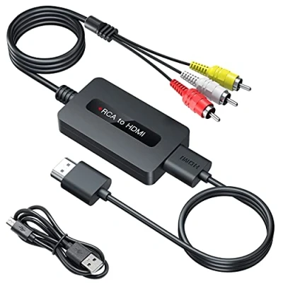 Immagine di SUNNATCH Convertitore da RCA a HDMI con Cavi e RCA, Maschio Adattatore HDMI, Composito CVBS AV Interruttore di Uscita Full HD 720P/1080P