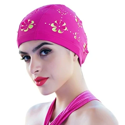 Immagine di Medifier Cuffia per capelli lunghi e corti, ideale nuotare, decorata con fiori, Rose Red