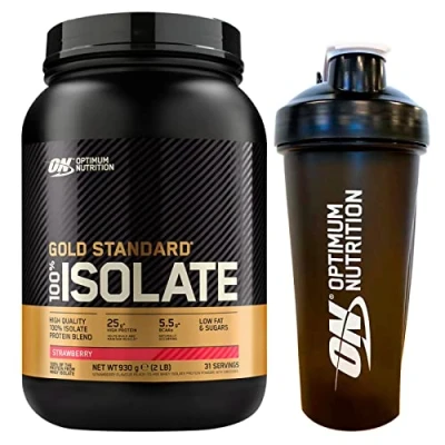 Immagine di Optimum Nutrition 100% Gold Standard Isolate Proteine Whey in Polvere con BCAA Fragola 930g 31 Porzioni + Shaker