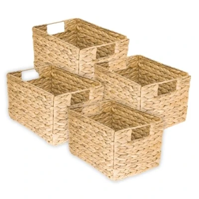 Immagine di HMF Cesto portaoggetti pieghevole intrecciato in giacinto d&#039;acqua, set da 4 pezzi, misura M, 32 x 23 20 cm
