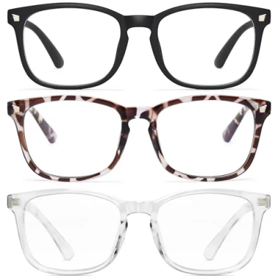 Immagine di CCVOO 3 Pack Blue Light Blocking Reading Glasses, Anti Headache/Glare/Eye Strain Readers Computer Eyeglasses Women/Men (3 Mix，2.0)