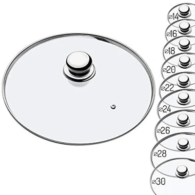 Immagine di KADAX Coperchio in Vetro Resistente al Calore per Padella, Pentola e Casseruola, Trasparente con Sfiato Pomello Acciaio (28 cm)
