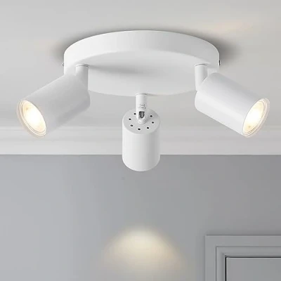 Immagine di ANWIO Faretti da Soffitto Regolabili Base Rotonda,Faretti Muro,Lampadario Vintage Bianco con 3 LED GU10,Lampada Soffitto,Plafoniera per Negozio,Vetrina,Camera Letto,Lampadine Escluse