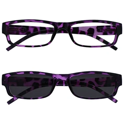 Immagine di The Reading Glasses Company Porpora Leggero Lettori Con Uv400 Lettore Sole Valore Pacco Doppio Uomo Donna Rs32 5 +1,50 70 Gr