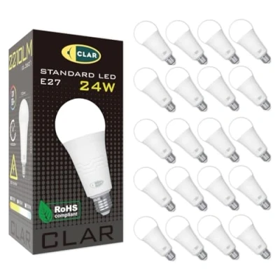 Immagine di CLAR Lampadina LED E27 200W/150W, Lampade Piu Luminose, 200W, Lampadine Luce Calda 150W, 24W 3000ºK (Pack 20)