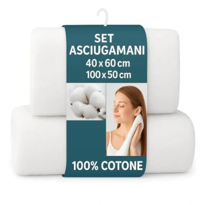 Immagine di Set Asciugamani Bagno Viso e Bidet Morbido Spugna 100% Cotone Jacquard,1 Asciugamano 60x110cm+ 1 Ospite 40x60 cm, Assorbente Resistente a Lavaggi Frequenti, Durevoli