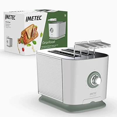 Immagine di Imetec GranToast, tostapane per toast extra farciti, fessure XL, pinze a fondo chiuso apribili 360 e regolabili in larghezza, 600 W, 10 livelli doratura, Timer