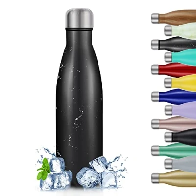 Immagine di TITIROBA Bottiglia d&#039;acqua in acciaio inox, 500 ml, Vacuum Insulated, Flask Thermos Flask, isolato, senza BPA, 24 ore di freddo e 12 cristallo nero caldo