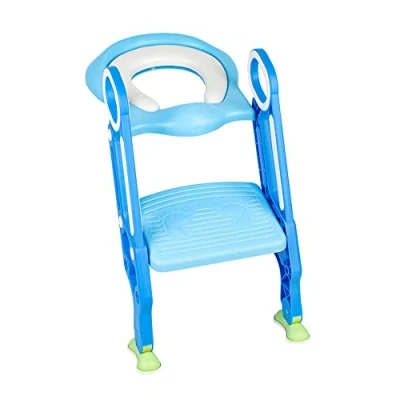 Immagine di Riduttore Water Bambini con Scaletta, Sedile WC per Scale, Morbido Cuscino, Pedali Antiscivolo, Scaletta Pieghevole, Regolabile in Altezza, Adatto Tazze a V, U e O