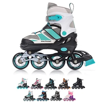 Immagine di Meteor Pattini in Linea Bambini Gioventù Dimensione Regolabile Rollerblades Cuscinetti ABEC 7 Ruote PU (S, ROX Mint)