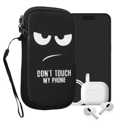 Immagine di kwmobile Custodia in Neoprene con Zip per Smartphone M 5,5&quot; Astuccio portacellulare a Sacchetto Cerniera Borsa Verticale Don&#039;t Touch My Phone Bianco/Nero