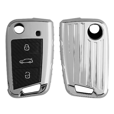 Immagine di kwmobile Custodia Compatibile con VW Golf 7 MK7 3 tasti Cover Chiavi Auto Protezione Copri Telecomando Copertura TPU argento brillante