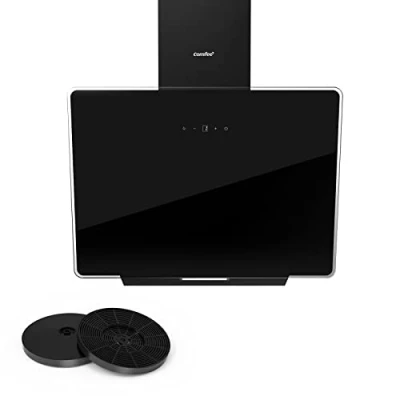 Immagine di COMFEE cappa aspirante a parete A+ 60 cm CHK 3.6J64A1B in vetro temperato e acciaio inox con touch screen, LED sistema di ricircolo canale, parete, colore nero