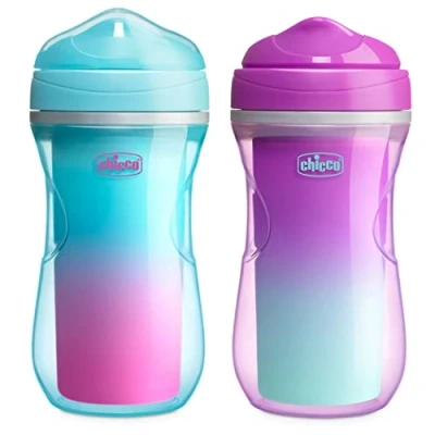 Immagine di Chicco Active Cup Bicchiere Antigoccia Plastica Bambini 266 ml, Tazza Biberon 14+ Mesi per Imparare a Bere, Termica con Beccuccio Ergonomico Anti Morsi e Valvola Facili Sorsi, senza BPA, Viola o Rosa