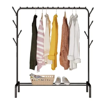 Immagine di edihome, Stand Appendiabiti, 118 x 148 39 cm, Vestitore, Appendiabiti da Terra, Resistente, Metallico, con Supporto per Scarpe (Nero)