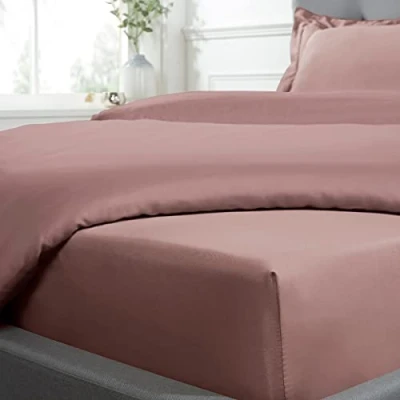 Immagine di Sleepdown Lenzuolo con angoli in 100% rasatello di cotone, morbido e confortevole, 40 cm, extra profondo, 300 fili, biancheria da letto, colore: rosa cipria, super king size