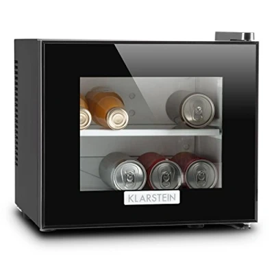 Immagine di KLARSTEIN Frosty Compact Line Frigo Compatto, Mini Frigo, Ultracompatto, 65 Watt, Porta in Doppio Vetro Isolato, 10 Litri, Classe A, Temperatura tra 12 e i 18 C, Illuminazione LED, Nero