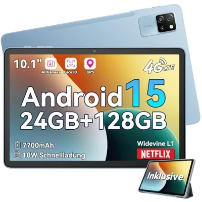 Immagine di Blackview Tab60 Pro Tablet 10 Pollici (2025) Android 15, 24GB+128GB (TF 2TB), 5G Wi Fi + 4G LTE, Octa Core T606, Batteria 7700mAh, Widevine L1/GMS/GPS/AI Camera, Pc con Custodia