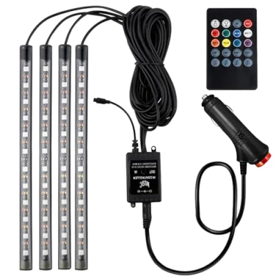Immagine di Fsaklaskdy 4 Pezzi Auto Interni, Accessori Interno, Strisce con Porta USB Controllo, Luci Interne a per, Impermeabile 48 Leds, Multi Colore Music Sync Lampade