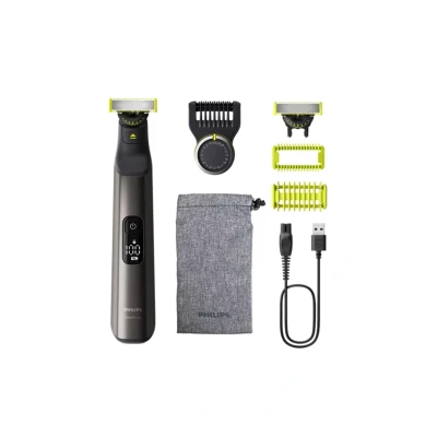 Immagine di Philips OneBlade Pro 360 Autentico Regolabarba elettrico per viso e corpo, rasoio depilatore, 2x lame, pettine a 14 lunghezze, kit il base di ricarica, custodia da viaggio, QP6652/30