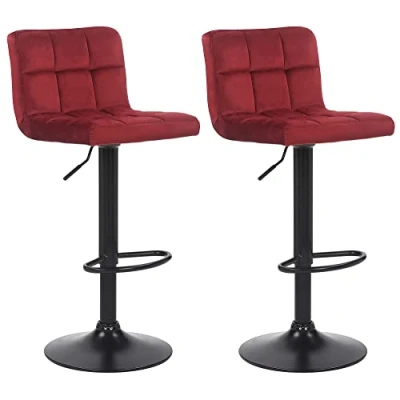 Immagine di CLP Set di 2 Sgabelli Bar Feni In Velluto I Con Schienale E Poggiapiedi, Colore:rosso