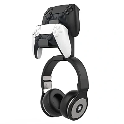 Immagine di MoKo Supporto per Cuffie, da Parete Compatibile con PS3, PS4, PS5, PC, Steam, Switch Cuffie Universale,Supporto Controller di Gamepad, in Alluminio Nero