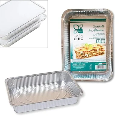 Immagine di CasaChic Contenitore Alluminio Rettangolare Con Coperchio 6 Porzioni, 1 pz Teglia Monouso per Cibo e Dolci (32x21x5 cm)