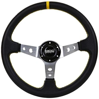 Immagine di OCC MOTORSPORT VOLANTE OFFSET MODELLO TRACK SIMILPELLE BRACCI ARGENTO 90 MM PROFONDITÀ 350MM (14 POLLICI)