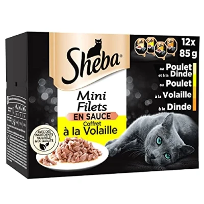 Immagine di Sheba, mini bistecche per gatti adulti, scatola di pollo e salsa, 6 x 12 85 g (la confezione può variare)