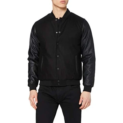 Immagine di URBAN CLASSICS Giubbotto Bomber da Uomo con Polsini a Coste, Giacca Mezza Stagione, Giubbottino Maniche Lunghe in Similpelle, Taglie: XS 5XL