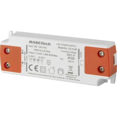 Immagine di Basetech LD 12 20 Trasformatore per LED Tensione costante W 1.66 A adatto mobili, Sovratensione, Montaggio su superfici infiammabili 1 pz.