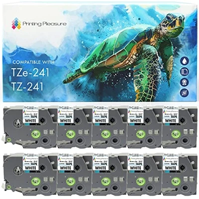 Immagine di 10x Compatibile TZe241 Nero su Bianco (18mm x 8m) Cassetta Nastro Laminato per Brother P Touch Etichettatrici