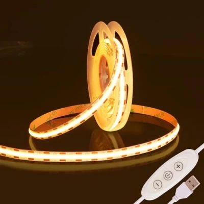 Immagine di Fosingut COB Striscia LED Camera,5v 2m USB Luci TV Retroilluminazione Intelligente Dimmerabile 960 LEDs CRI90+ 3000K Bianco Caldo Strisce Adesive per Cucina Sottopensile,Armadio,PC,Mirror