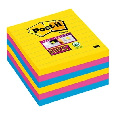 Immagine di Post It Super Sticky Grandi Formati, Collezione Carnival, a Righe, 101 mm x mm, 90 Fogli/Blocchetto, 6 Blocchetti/Confezione