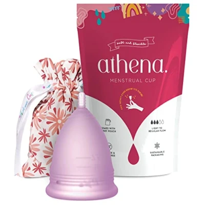Immagine di Coppetta Mestruale Athena Cup per Mestruazioni Ideale Flusso Leggero e Regolare Custodia Inclusa Taglia 1, Viola Trasparente Alternativa Naturale ad Assorbenti Tamponi