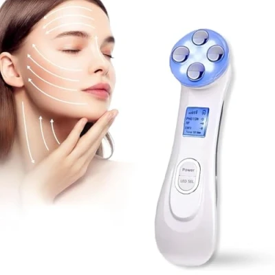 Immagine di LOFFU Elettrico Massaggiatore Viso Apparecchio Radiofrequenza, Radiofrequenza Professionale 6 Modalità di Terapia della Luce LED, Antirughe, Anti invecchiamento, Pulizia Profonda