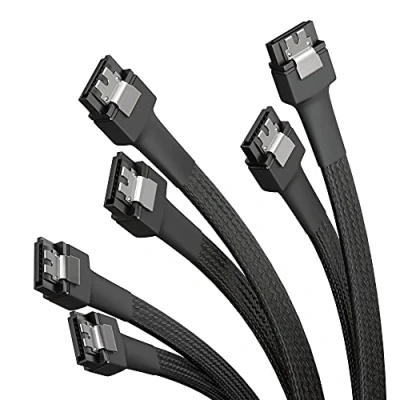 Immagine di KabelDirekt 3 cavi SATA 6 Gb/s 30 cm, diritto (cavo dati, Gbit/s, III/Serial ATA, connettore a L, Set di cavi, collega dischi fissi/SSD/unità alla scheda madre, nero)