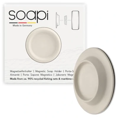 Immagine di Soapi Portasapone sospeso magnetico bianco crema I supporto da parete per sapone sostenibile senza fori