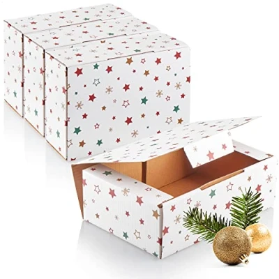 Immagine di com four® 4X scatole Regalo per Natale con Motivi Natalizi Scatola Pieghevole in Cartone Robusto di (4 Pezzi Bianco Stelle/Fiocco Neve)