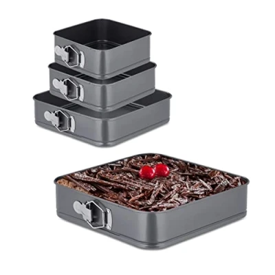 Immagine di Relaxdays Set da 4 Teglie Quadrate per Torte, 18, 20, 26, 28 cm, in Acciaio Inox, Rivestimento Antiaderente, Antracite