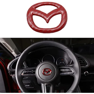Immagine di ALINZO Adesivo Coprivolante per Auto, Decalcomania Telaio con Logo Emblema, Accessori Interni Modifica Styling, Mazda 3 6 CX 5 9,Red