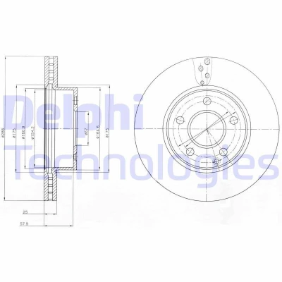 Immagine di DELPHI BG4227C Disco freno 288 25 5 ventilato rivestito ad alto tenore di carbonio senza cuscinetto ruota, anello sensore ABS
