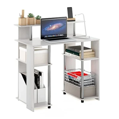 Immagine di Furinno JAYA Scrivania per computer dal design semplice, Rovere Bianco, tubi in acciaio inossidabile