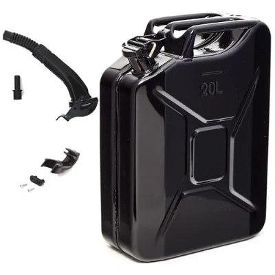 Immagine di BW® Tanica per carburante in metallo, 20 litri, con beccuccio, colore nero, RAL 9005, certificata TÜV e approvazione ONU, Made Europe