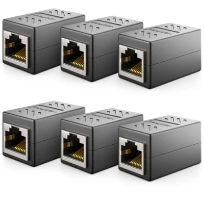 Immagine di deleyCON 6x CAT6 Accoppiatore Cavi di Rete Cavo Patch Ethernet Adattatore Componibile Schermato 2x Presa RJ45 DSL LAN Nero