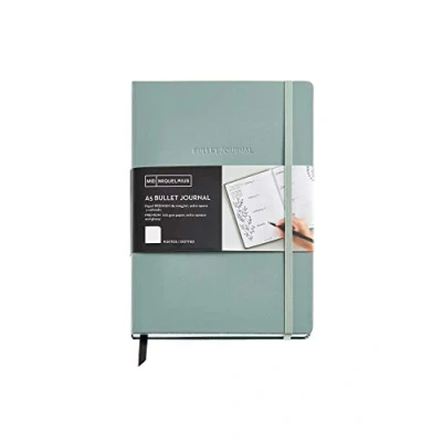 Immagine di Miquelrius Taccuino Bullet Journal, copertina rigida in similpelle ed elastico di chiusura, formato A5 (148 x 210 mm), 96 fogli da 100 g/m², interno punteggiato, tasca interna, colore verde