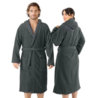 Immagine di HOMELEVEL Accappatoio in spugna, 100% cotone, unisex, XL, colore antracite