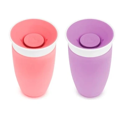 Immagine di Munchkin Miracle 360 Set di Tazze, Tazze per Svezzamento senza BPA Bambini a partire da 12 mesi, Antigoccia, Prova Perdite, Lavabili in Lavastoviglie Confezione 2 x 296 ml, Rosa/Porpora